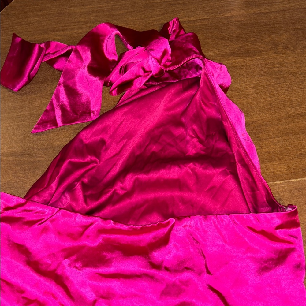 Lulus Hot Pink Satin Halter Mini Dress Party Cocktail Formal XL - Picture 7 of 9